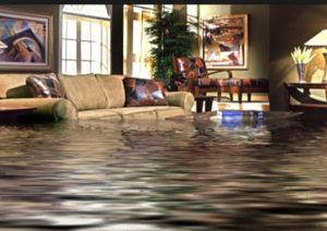 A flooded living room