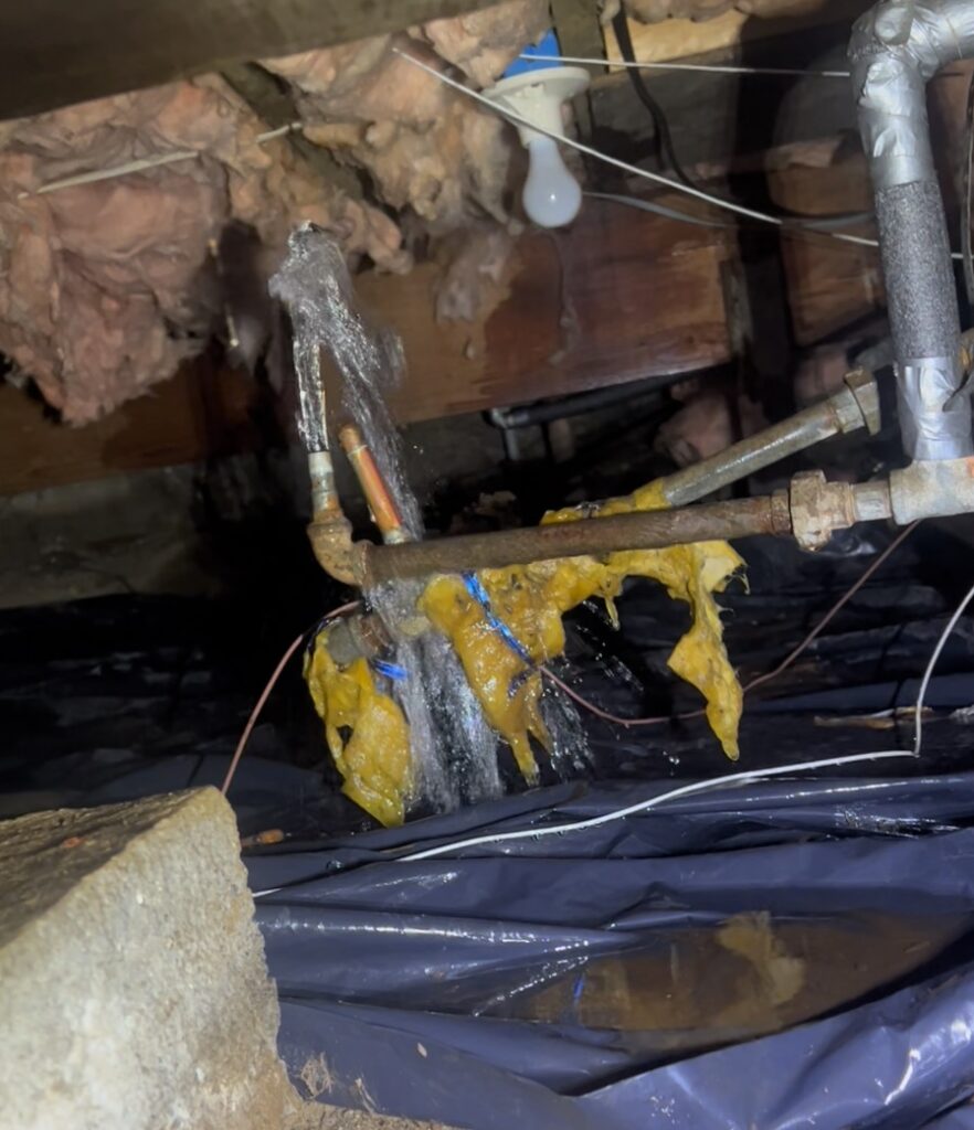 flooding in crawl space caused by pipe break