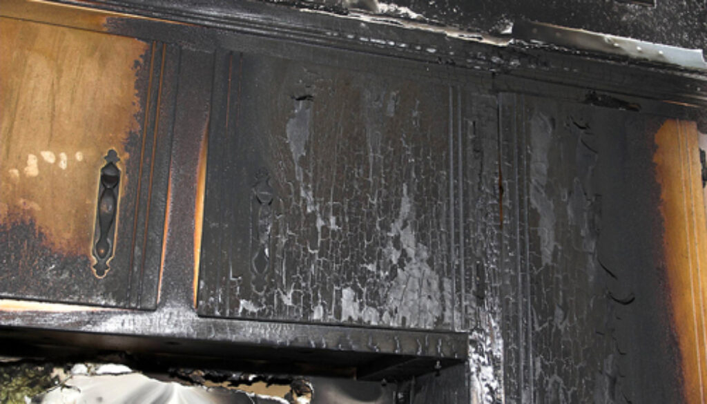 fire and smoke damaged kitchen cabinets