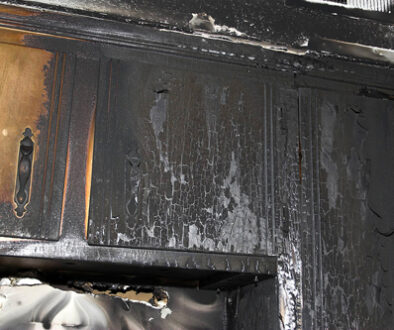 fire and smoke damaged kitchen cabinets