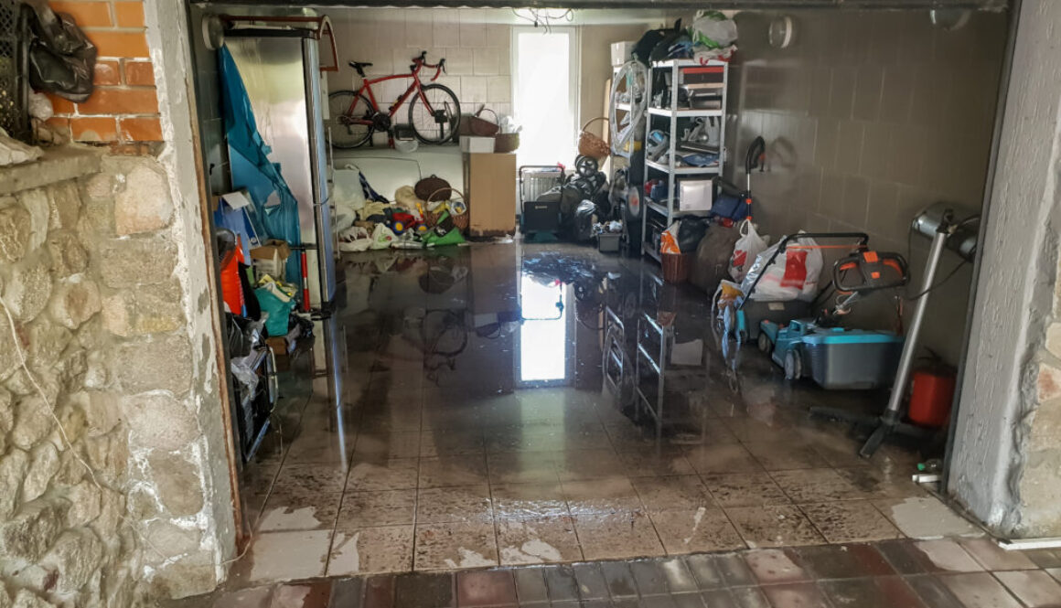 garage flooded due to heavy rain strom