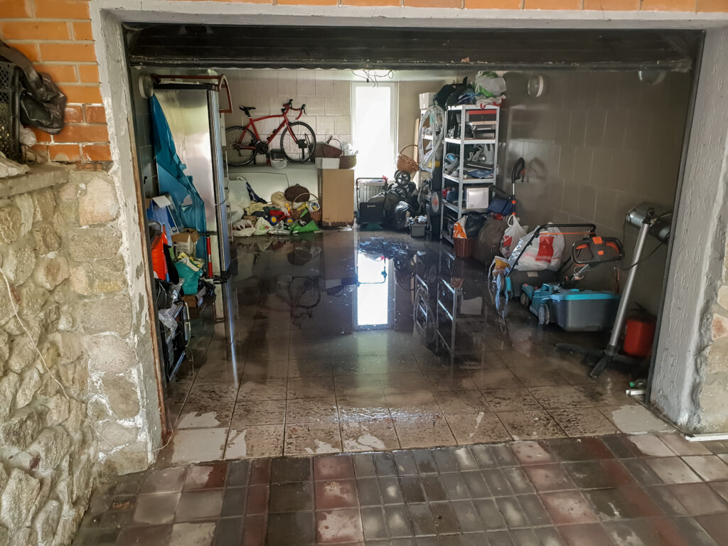garage flooded due to heavy rain strom